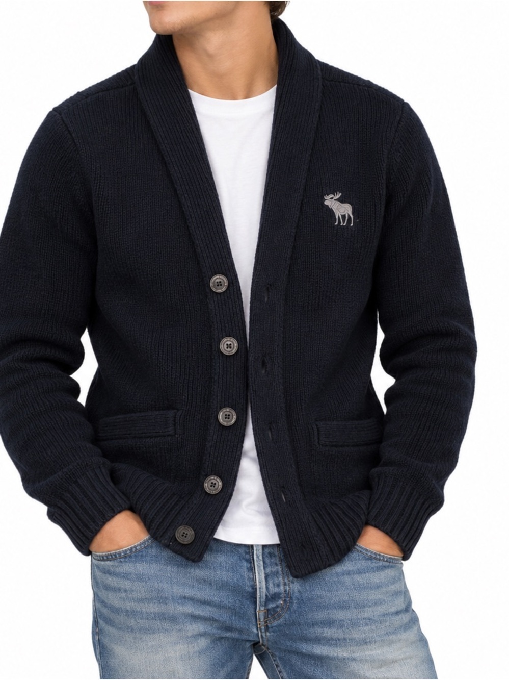 Abercrombie & Fitch Wool Blend Moose Shawl Collar Cardigan Sweater M